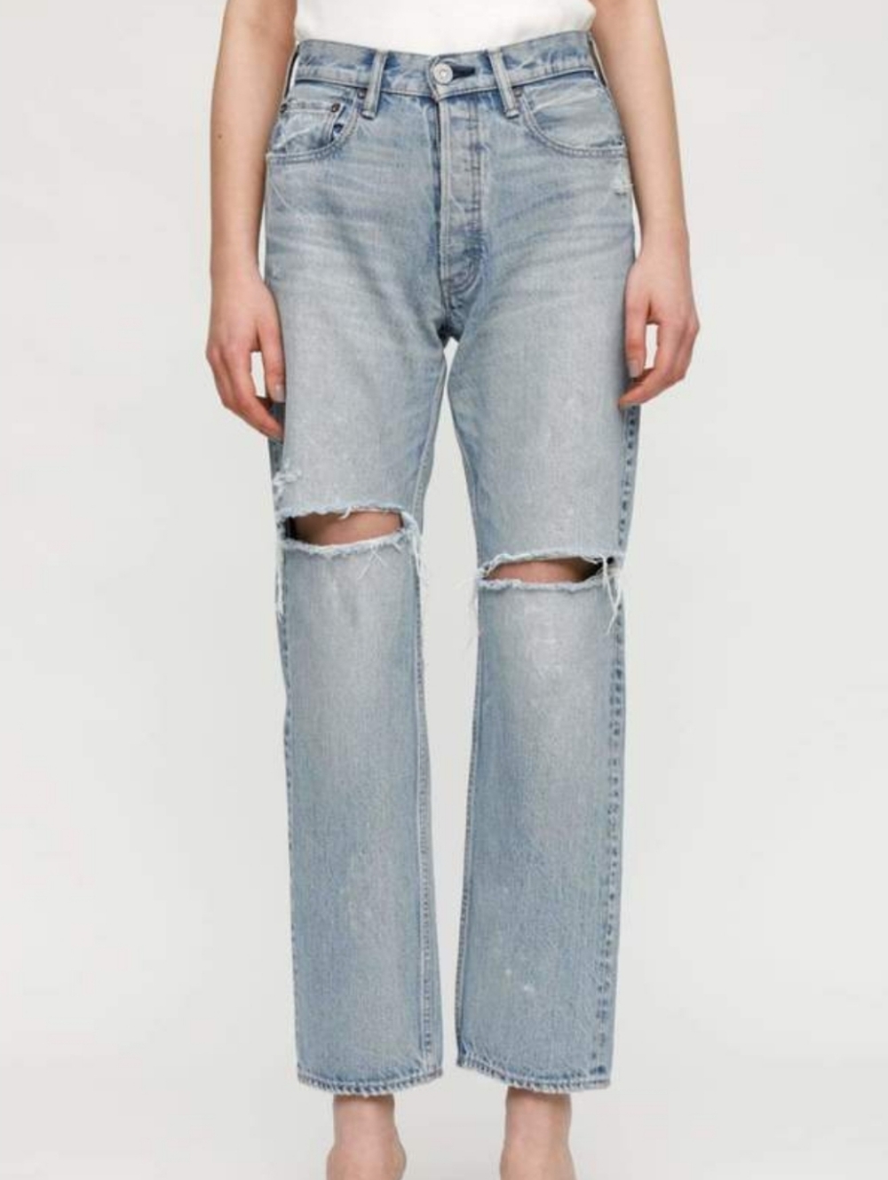 Moussy Light Blue Straight Leg Ripped Knee Jeans Size 26